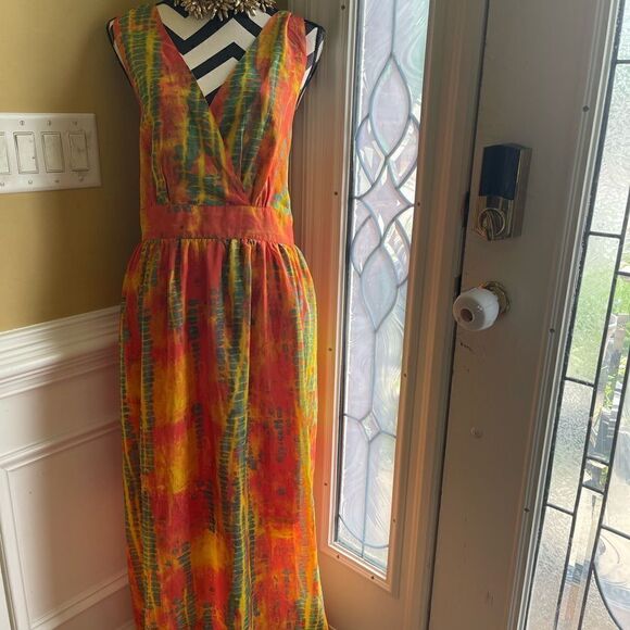 NWT Ellen Weaver multi marble color orange,yellow & green.Maxi dress SZ2X - Picture 3 of 11